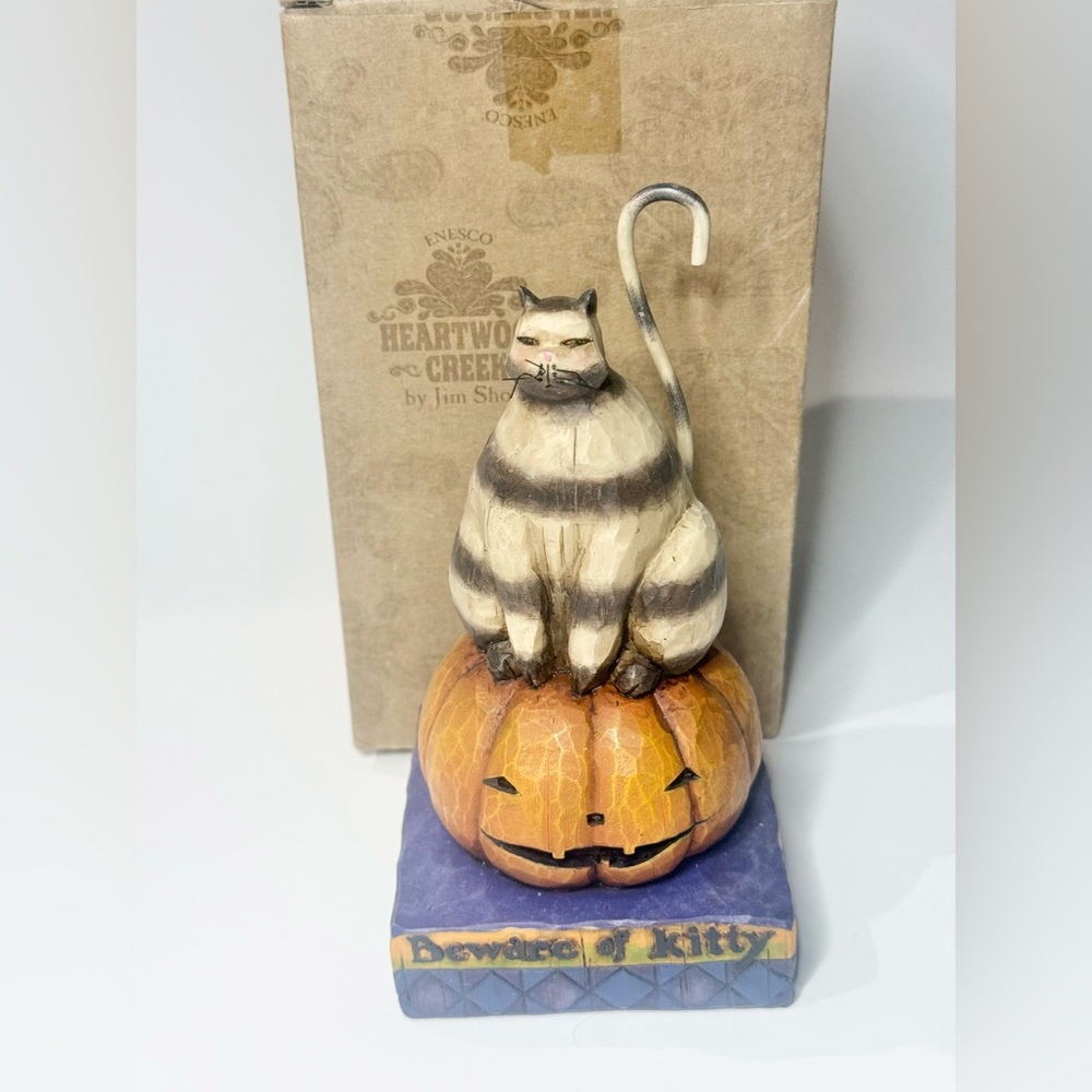 Jim Shore Beware Of Kitty Cat Pumpkin Halloween 2004 Figurine 118100 W/ Box VTG